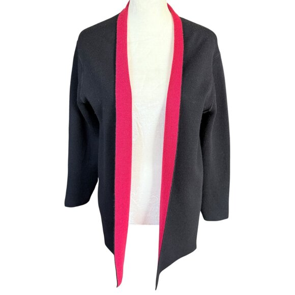 Talbots Petites black wool open cardigan sweater with red interior size PS - Picture 3 of 9